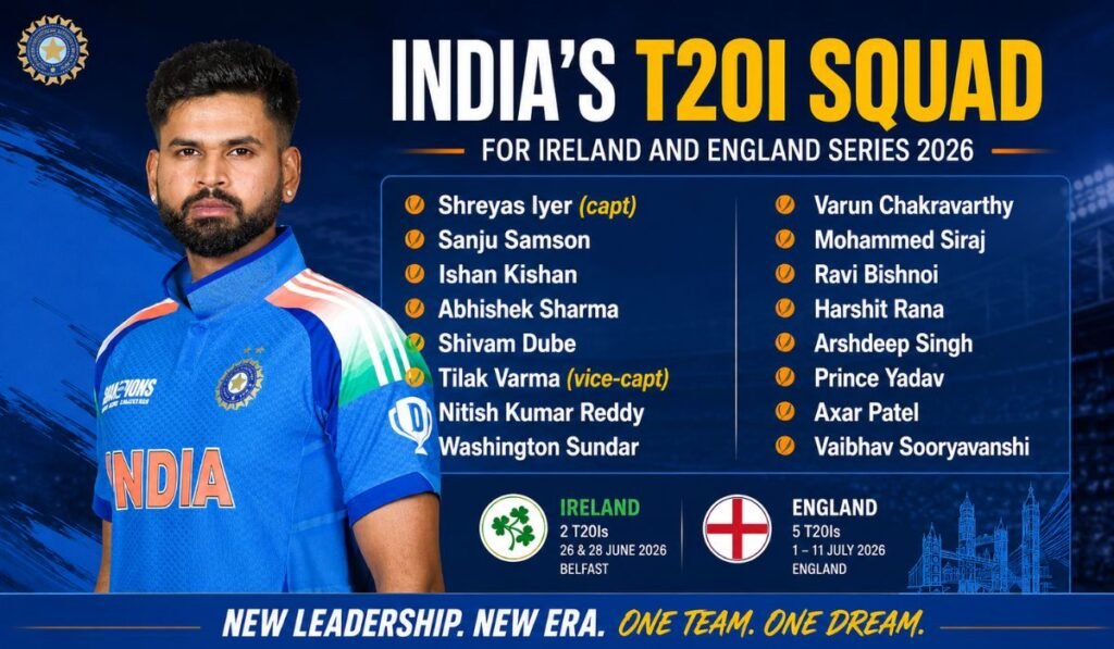 India’s T20I Squad for Ireland and England Series 2026